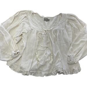 ASOS Blouse Womens US 4 Ivory Peasant Boho Tassel Tie Ruffle Hem Long Sleeve